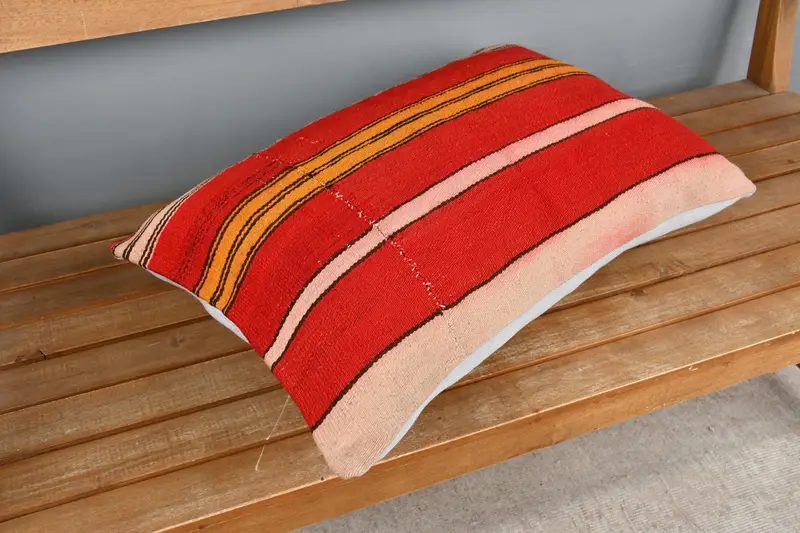 Shabby Chic Cushion Cover, 16x24 Red Cushion, Throw Kilim Pillow, Kilim Pillow, Pillow Case, Boho Pillow Sham Cover - 2
