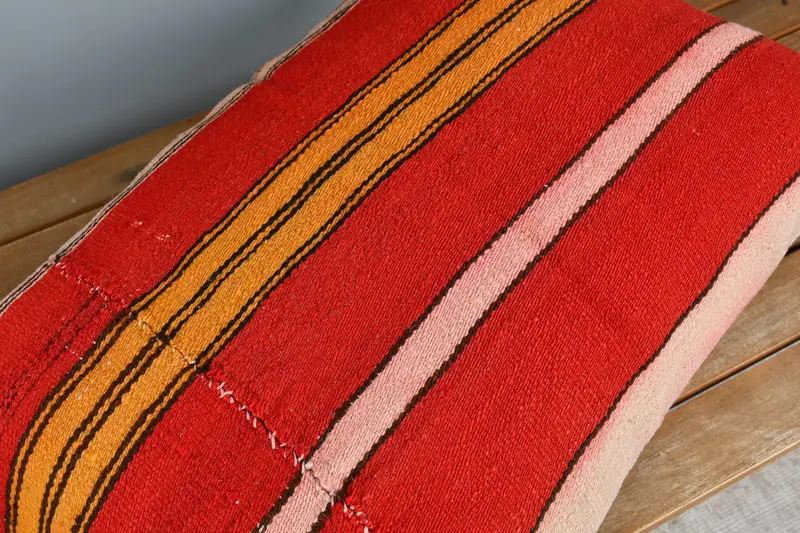Shabby Chic Cushion Cover, 16x24 Red Cushion, Throw Kilim Pillow, Kilim Pillow, Pillow Case, Boho Pillow Sham Cover - 4
