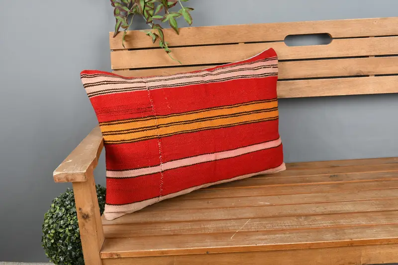 Shabby Chic Cushion Cover, 16x24 Red Cushion, Throw Kilim Pillow, Kilim Pillow, Pillow Case, Boho Pillow Sham Cover - 1