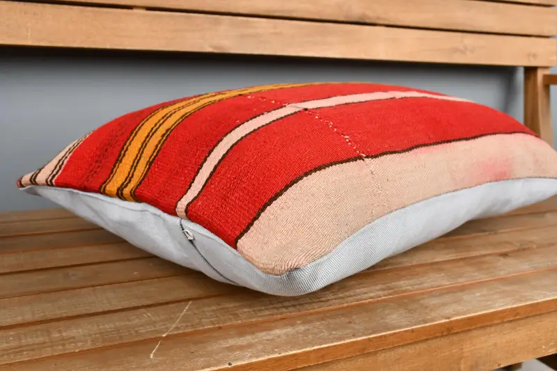 Shabby Chic Cushion Cover, 16x24 Red Cushion, Throw Kilim Pillow, Kilim Pillow, Pillow Case, Boho Pillow Sham Cover - 3