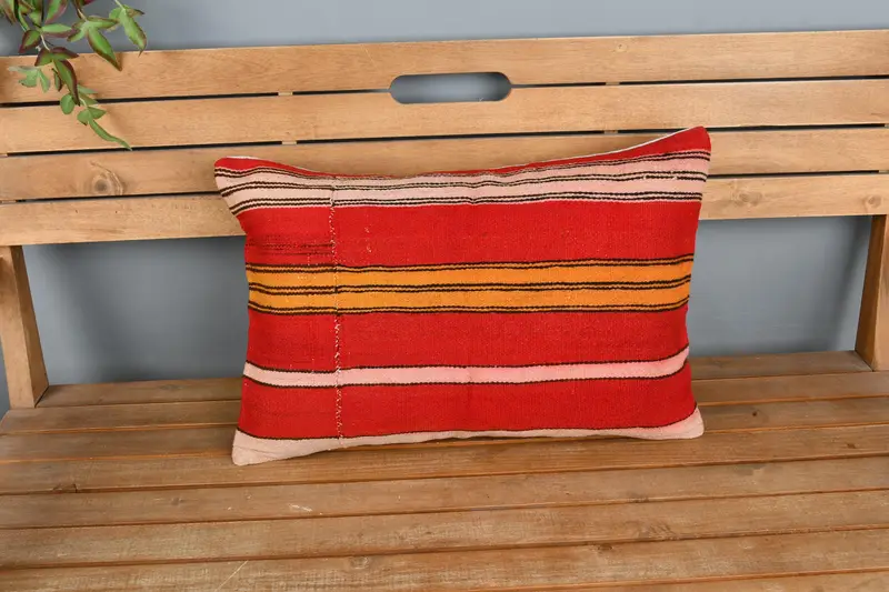Shabby Chic Cushion Cover, 16x24 Red Cushion, Throw Kilim Pillow, Kilim Pillow, Pillow Case, Boho Pillow Sham Cover - 6