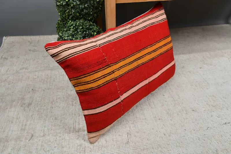 Shabby Chic Cushion Cover, 16x24 Red Cushion, Throw Kilim Pillow, Kilim Pillow, Pillow Case, Boho Pillow Sham Cover - 7