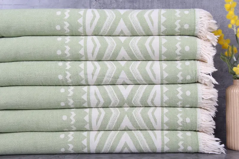 Aztec Patterned Small Towel, Khaki Green, 24x40 Inches