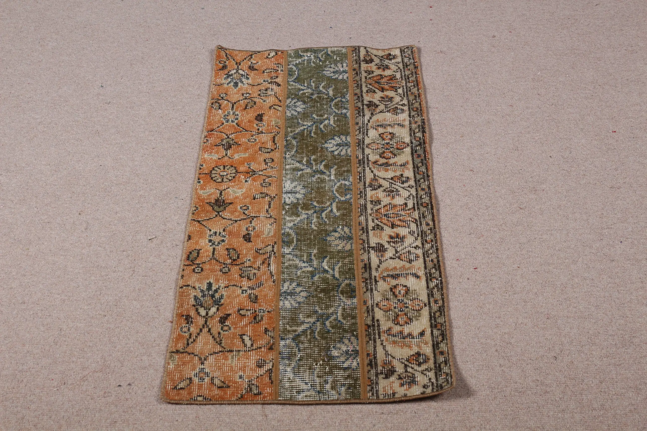Vintage 1.6x3.6 ft Rug, Small Turkish Rug, Brown Green Ombré Wool Rug - 1
