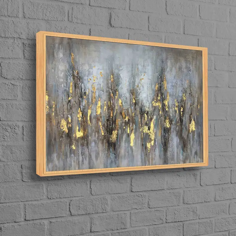 Modern Soyut Kanvas: Gri ve Altın Çağdaş Sanatsal Reprodüksiyon