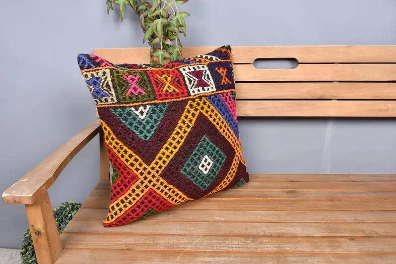 Antique Pillows, Bed Cushion, Outdoor Throw Pillow Sham, Pillow for Sofa, Pillow, Gift Pillow, 20x20 Orange Cushion Case, Turkish Bench Pillow Sham - 1