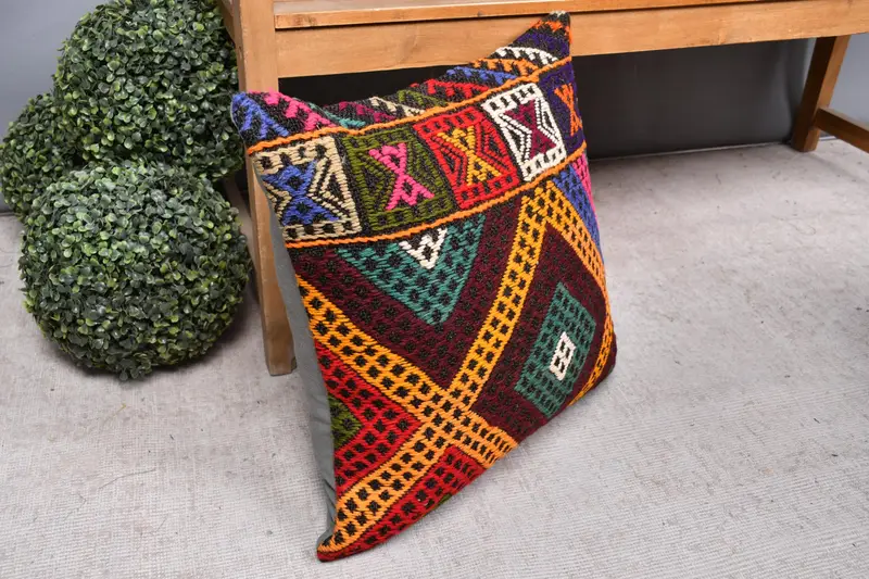 Antique Pillows, Bed Cushion, Outdoor Throw Pillow Sham, Pillow for Sofa, Pillow, Gift Pillow, 20x20 Orange Cushion Case, Turkish Bench Pillow Sham - 7