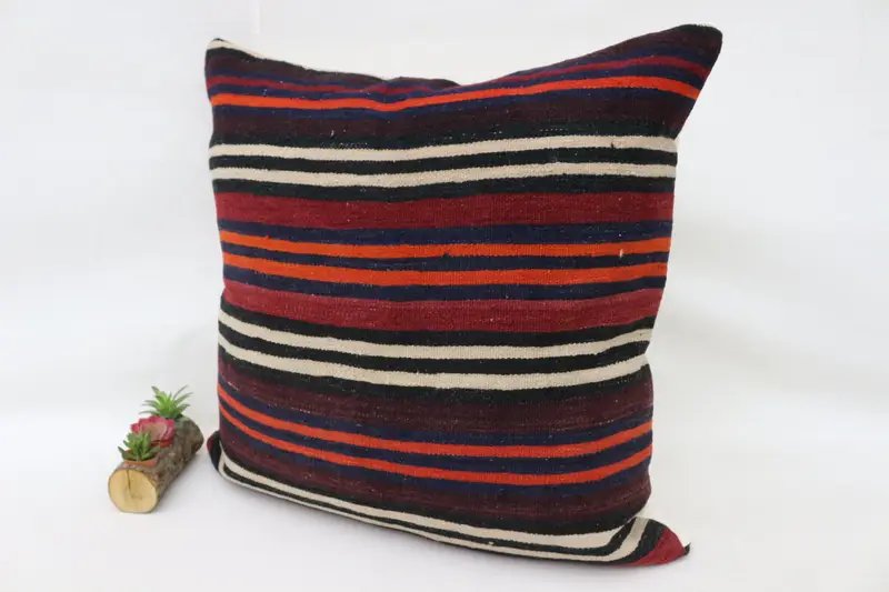 Ethnical Kilim Rug Pillow, Cushion Cover, 32x32 Brown Cushion Cover, Vintage Kilim Throw Pillow, Muted Cushion, Throw Kilim Pillow - 6