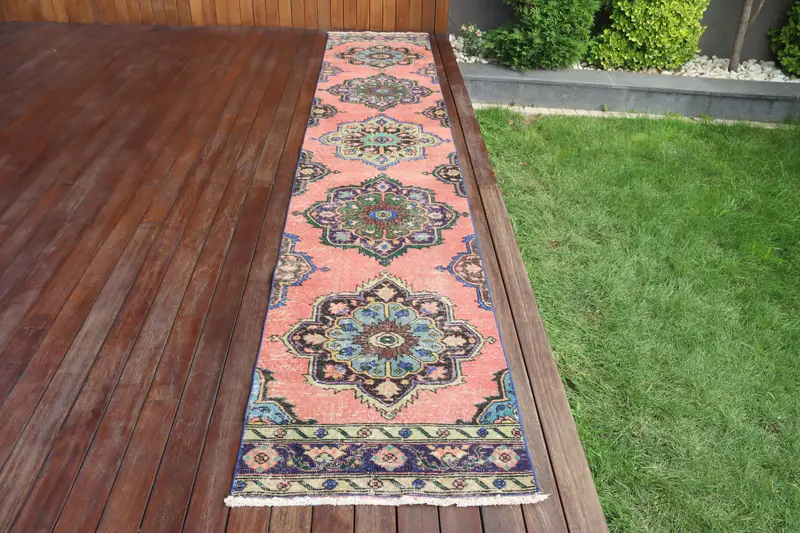 Alfombra vintage de 2,3x12,5 pies, alfombra de corredor turco, alfombra de lana roja del suroeste - 1