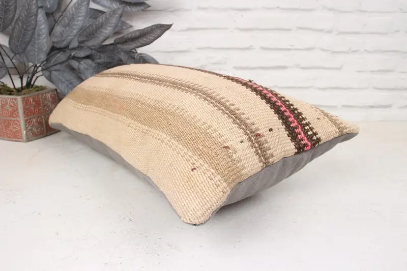 Vintage Pillow, Pillow for Sofa, Boho Pillow Sham Cover, 12x24 Beige Pillow Sham, Outdoor Patio Cushion, Handmade Rug Seat Cushion, Pillow Case - 6