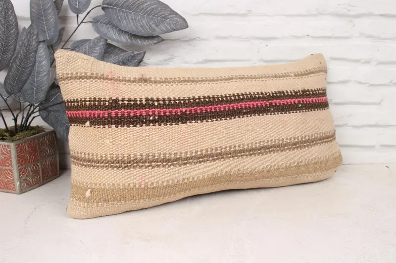 Vintage Pillow, Pillow for Sofa, Boho Pillow Sham Cover, 12x24 Beige Pillow Sham, Outdoor Patio Cushion, Handmade Rug Seat Cushion, Pillow Case - 3