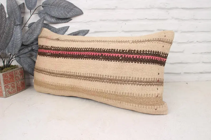 Vintage Pillow, Pillow for Sofa, Boho Pillow Sham Cover, 12x24 Beige Pillow Sham, Outdoor Patio Cushion, Handmade Rug Seat Cushion, Pillow Case - 4