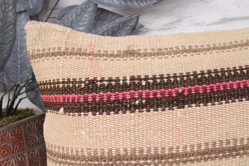 Vintage Pillow, Pillow for Sofa, Boho Pillow Sham Cover, 12x24 Beige Pillow Sham, Outdoor Patio Cushion, Handmade Rug Seat Cushion, Pillow Case - 2