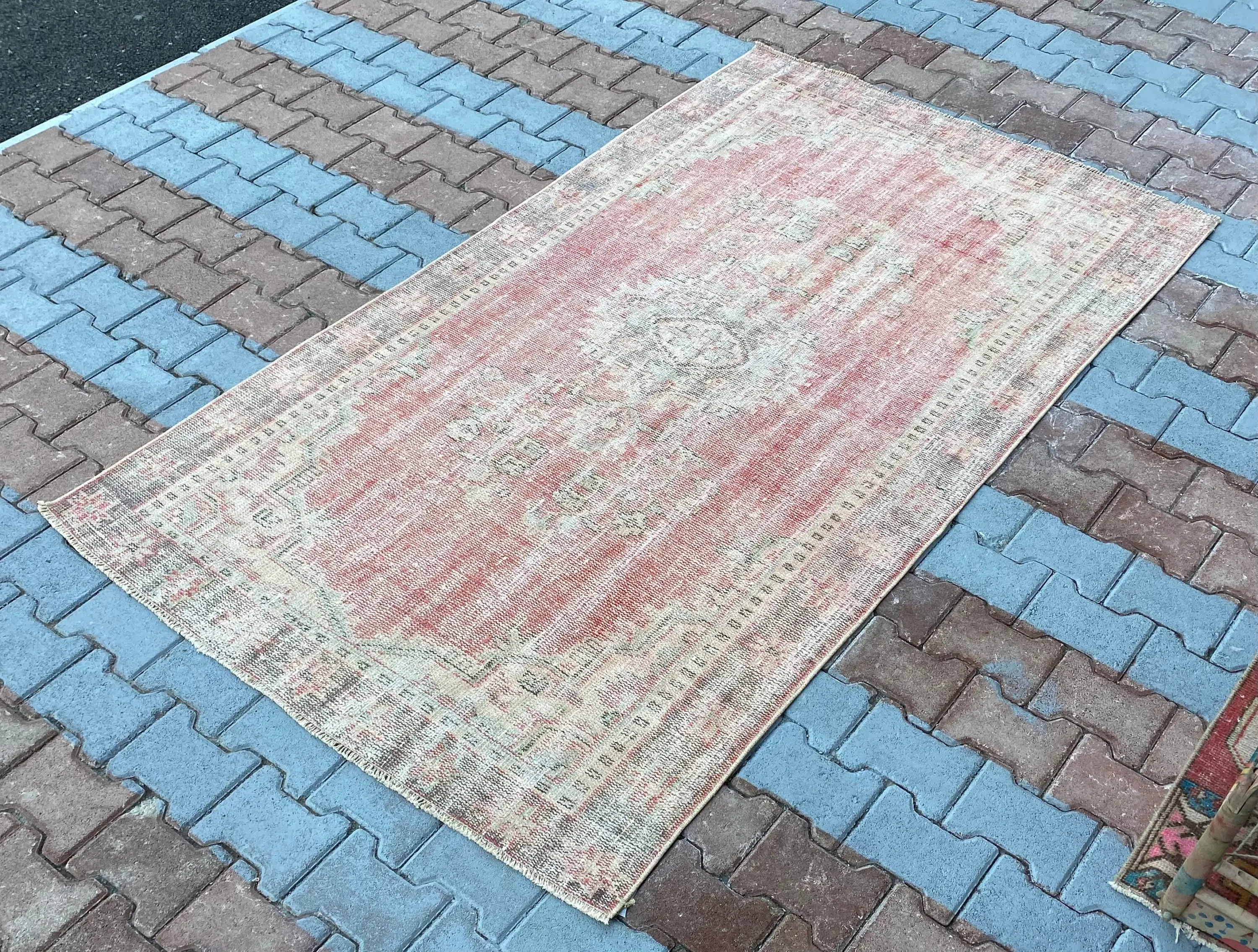 Vintage Turkish Rug, 6x7.4 ft Rug, Red Large Floral Rug - 1