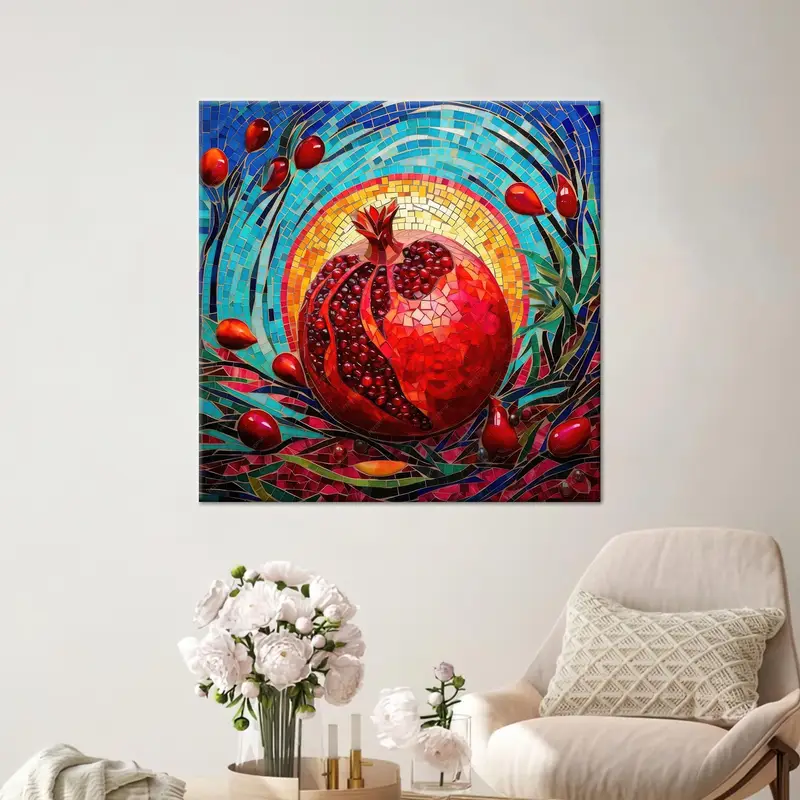 Lienzo de cocina abstracto elegante: estampado en rojo y azul vibrante