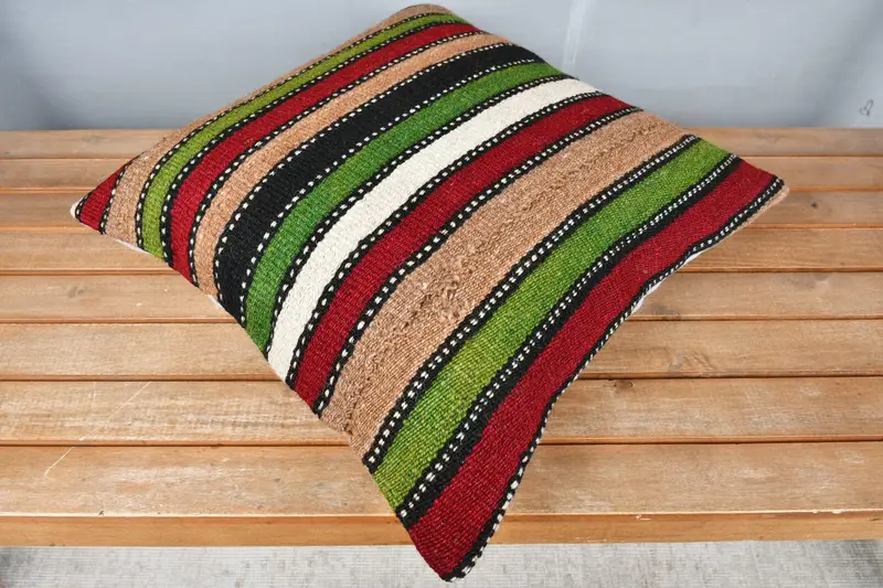 Armchair Cushion Case, Turkish Kilim Pillow, Kilim Cushion Sham, Christmas Cushion Case, Pillow Case, Boho Pillow Sham Cover, 18x18 Green Pillow - 2