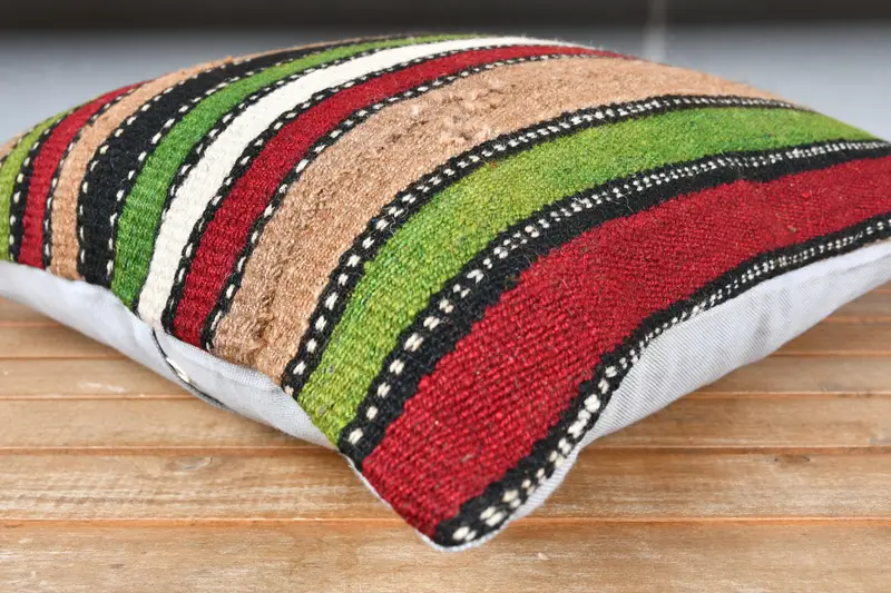 Armchair Cushion Case, Turkish Kilim Pillow, Kilim Cushion Sham, Christmas Cushion Case, Pillow Case, Boho Pillow Sham Cover, 18x18 Green Pillow - 3