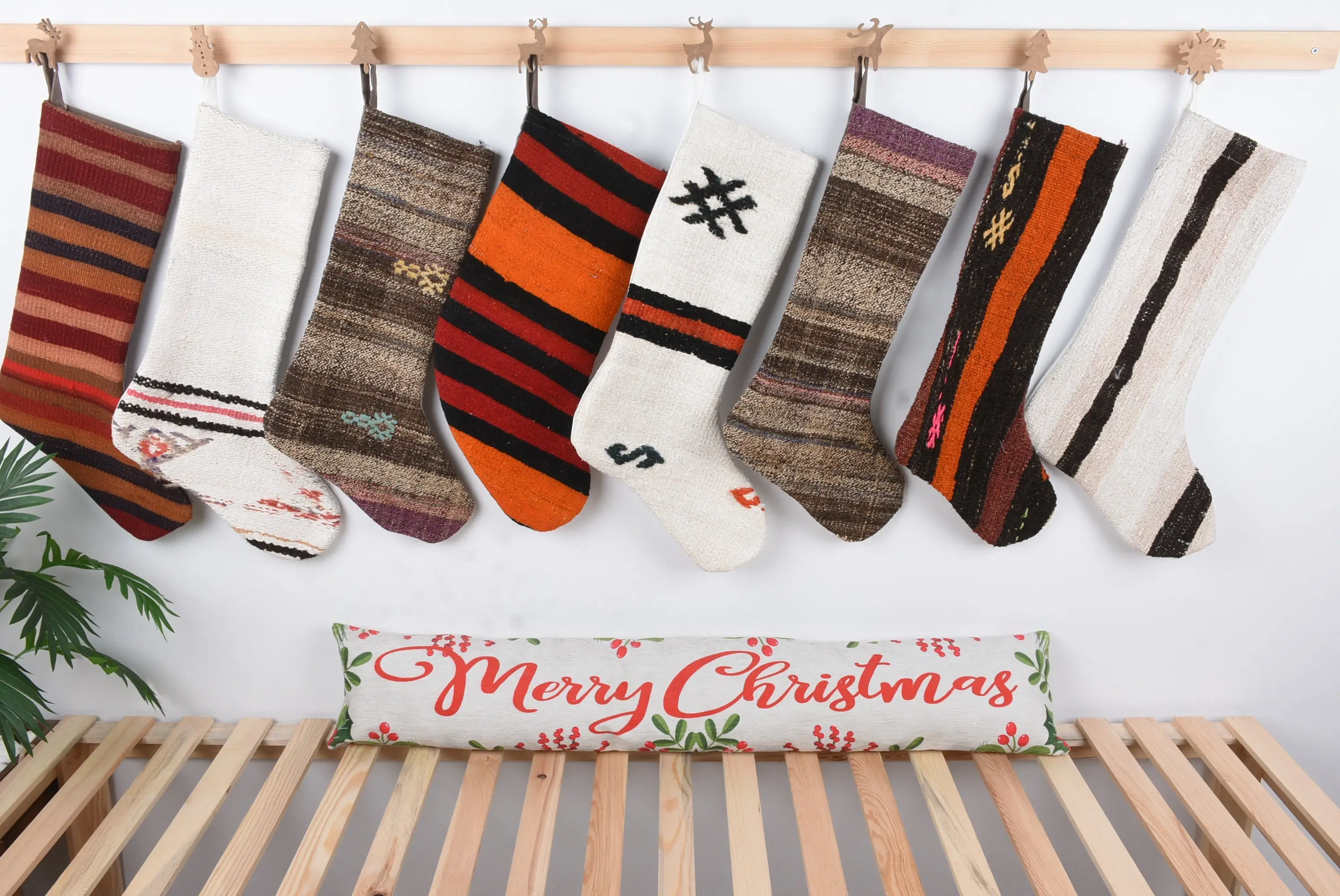 Nötr Kilim Noel Çorabı, 8 İnç Geniş Tatil Dekoru - 1