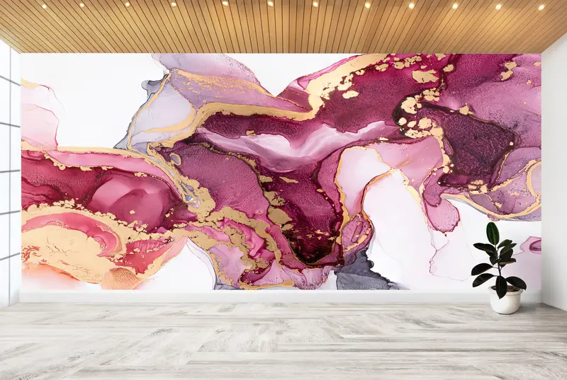 Wall Paper Peel and Stick, Pink Marble Painting, Custom Wall Paper, Modern Wall Poster, Bright Wall Paper, Pink Marble Wall Print, - 6