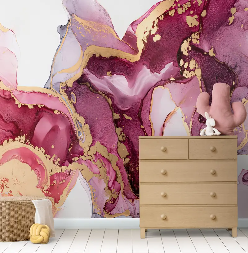 Wall Paper Peel and Stick, Pink Marble Painting, Custom Wall Paper, Modern Wall Poster, Bright Wall Paper, Pink Marble Wall Print, - 2