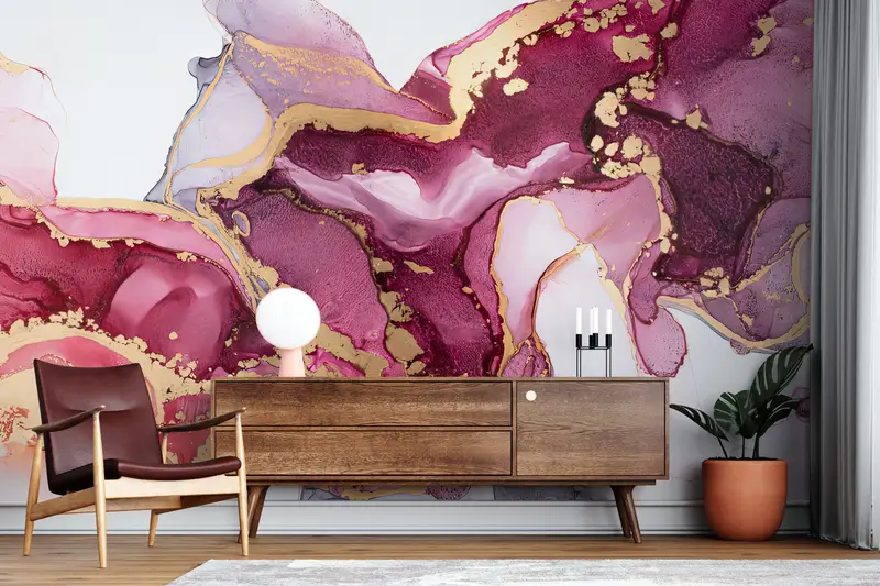 Wall Paper Peel and Stick, Pink Marble Painting, Custom Wall Paper, Modern Wall Poster, Bright Wall Paper, Pink Marble Wall Print, - 1