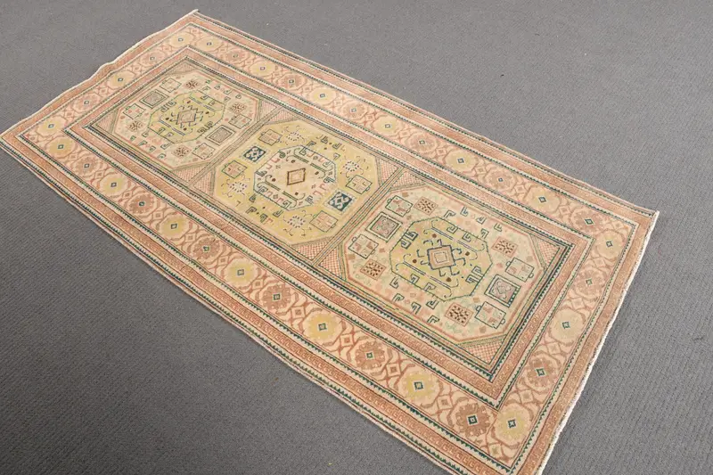 Vintage Turkish Rug 3x6 ft, Oushak Brown Ombré Wool Rug - 1