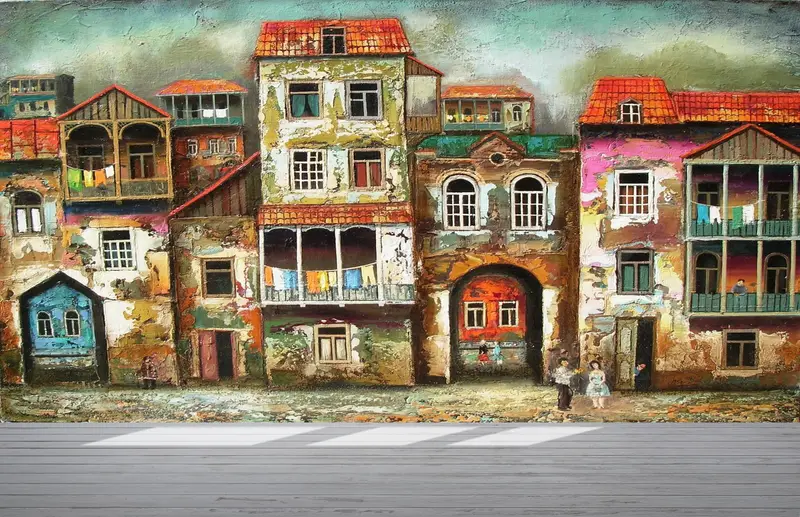 Baskılı Vintage Şehir Manzarası Duvar Kağıdı: Zarif Kentsel Ambiyans