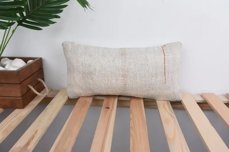 Vintage Kilim Throw Pillow, Pillow Sham, Floor Cushion Cover, 8x16 Beige Cushion Case, Antique Pillows, Kilim Cushion Sham - 1