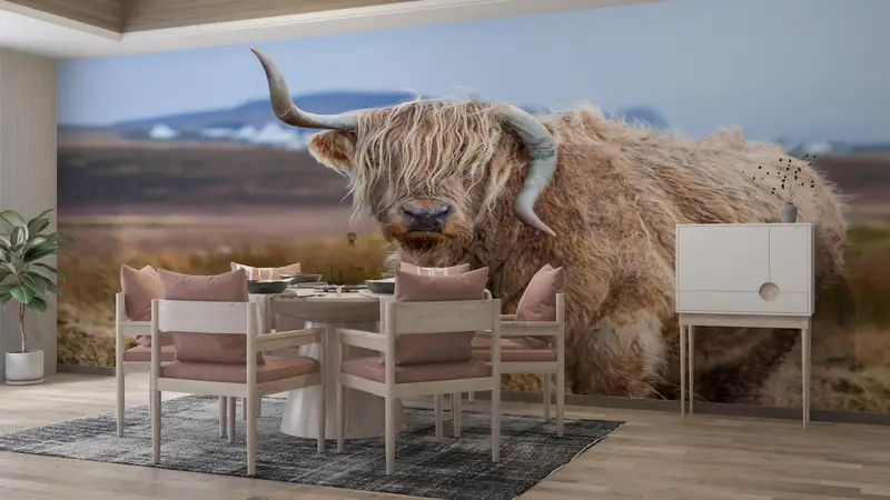 牛の壁画、壁紙パネル、沿岸紙アート、野生動物の壁アート、動物紙アート、3Dウォールアート、壁紙アートデコ、スティック、 - 6
