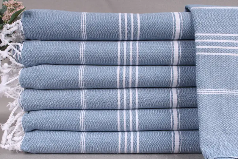 Custom Turkish Towel Light Petrol Striped, Personalization Option, 40x71 Inches