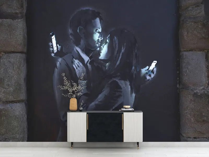 Modernes Handypapier, Banksy -Mobilfunkliebhaber, Handypapierschale und Stock, Telefongraffiti -Tapier, Papierwandkunst, Malmalerei, Wandmalerei, - 4