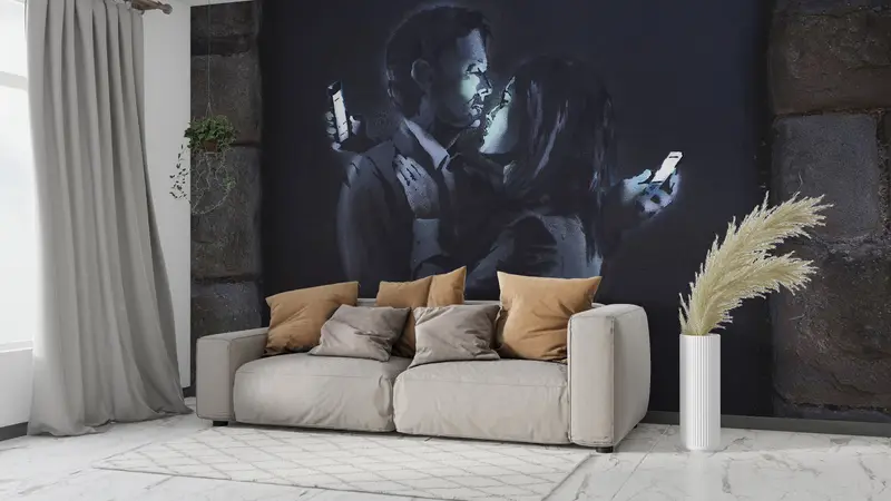 Modernes Handypapier, Banksy -Mobilfunkliebhaber, Handypapierschale und Stock, Telefongraffiti -Tapier, Papierwandkunst, Malmalerei, Wandmalerei, - 7