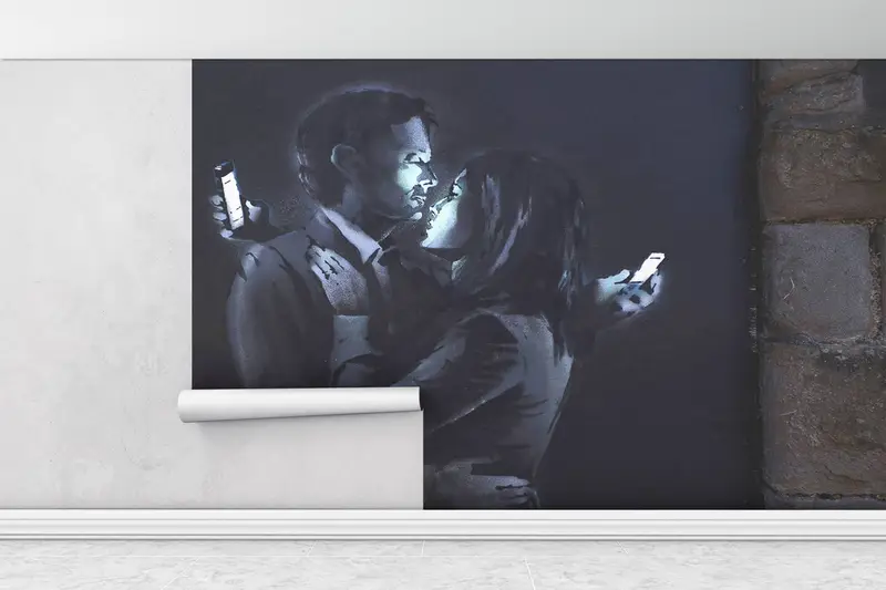 Modernes Handypapier, Banksy -Mobilfunkliebhaber, Handypapierschale und Stock, Telefongraffiti -Tapier, Papierwandkunst, Malmalerei, Wandmalerei, - 1