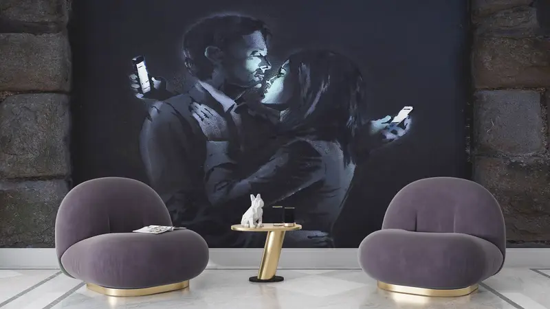 Modernes Handypapier, Banksy -Mobilfunkliebhaber, Handypapierschale und Stock, Telefongraffiti -Tapier, Papierwandkunst, Malmalerei, Wandmalerei, - 5