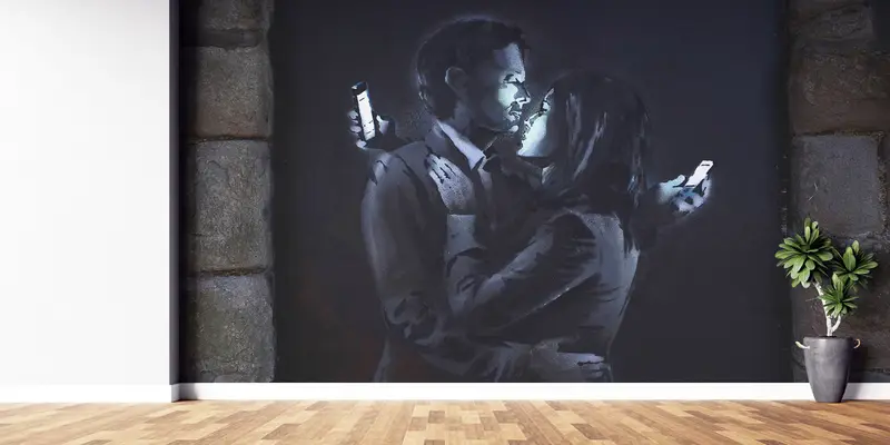 Modernes Handypapier, Banksy -Mobilfunkliebhaber, Handypapierschale und Stock, Telefongraffiti -Tapier, Papierwandkunst, Malmalerei, Wandmalerei, - 8