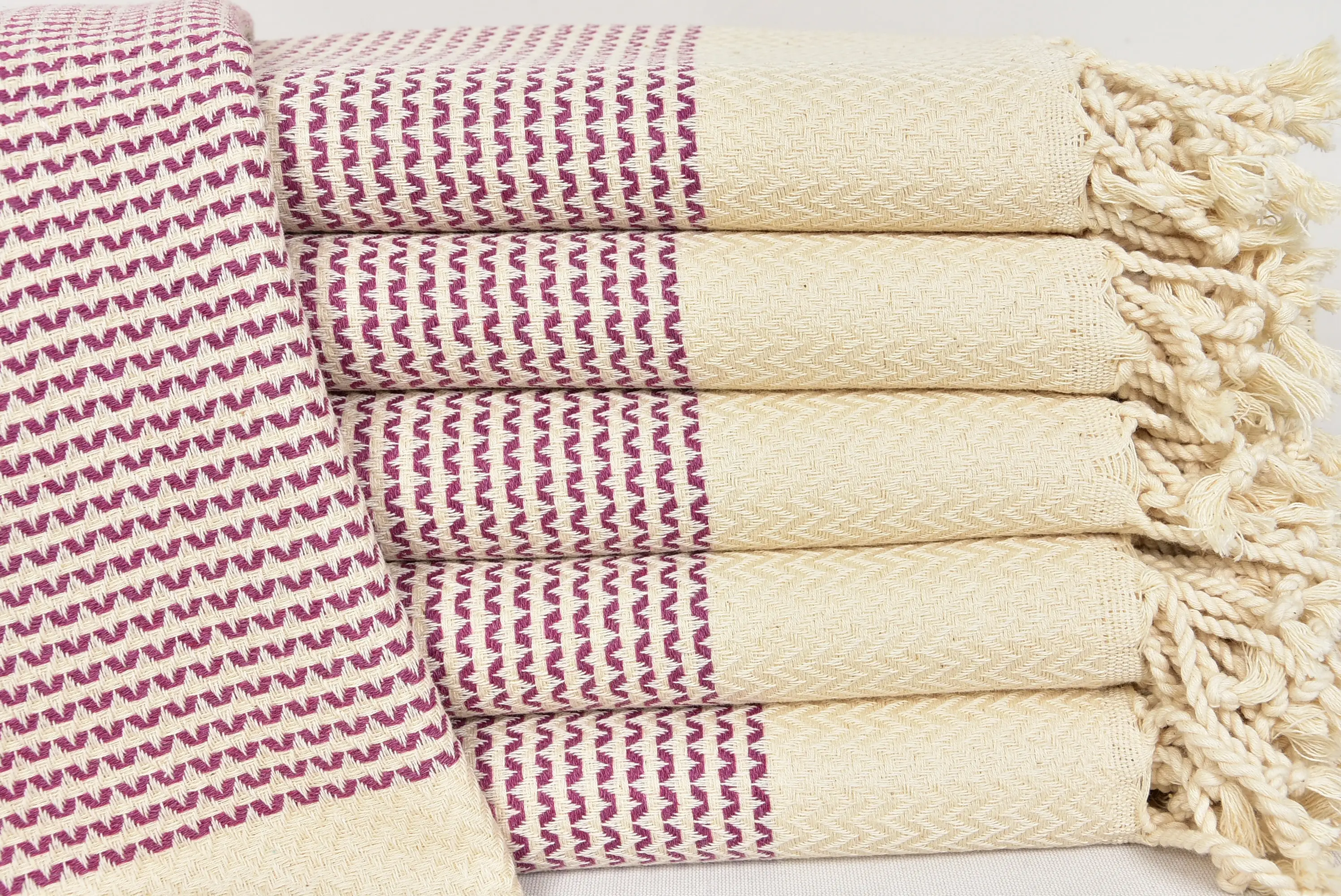 Turkish Hand Towels, 100% Cotton Kitchen Towels, 18x40, Purple, Beige - 1