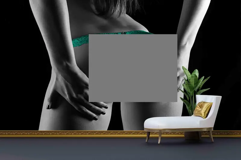 Sexy Papierhandwerk, sinnliche Foto -Wandabziehbilder, Mädchen mit grünem Dessous -Wandmalerei, Mädchen in grünem Höschen Wanddruck, helles Papier, reif - 1