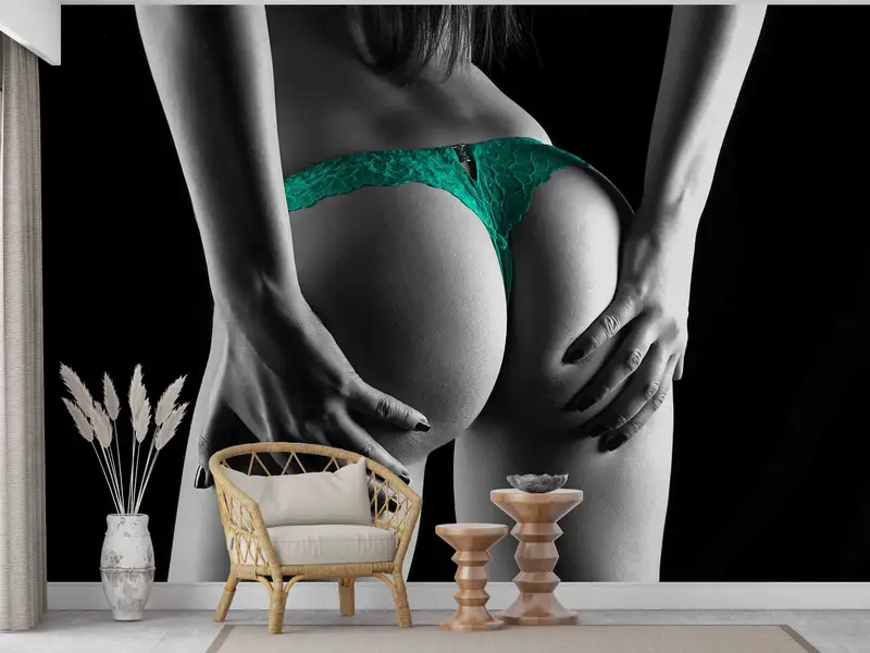 Sexy Papierhandwerk, sinnliche Foto -Wandabziehbilder, Mädchen mit grünem Dessous -Wandmalerei, Mädchen in grünem Höschen Wanddruck, helles Papier, reif - 3