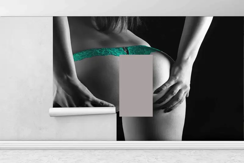 Sexy Papierhandwerk, sinnliche Foto -Wandabziehbilder, Mädchen mit grünem Dessous -Wandmalerei, Mädchen in grünem Höschen Wanddruck, helles Papier, reif - 9