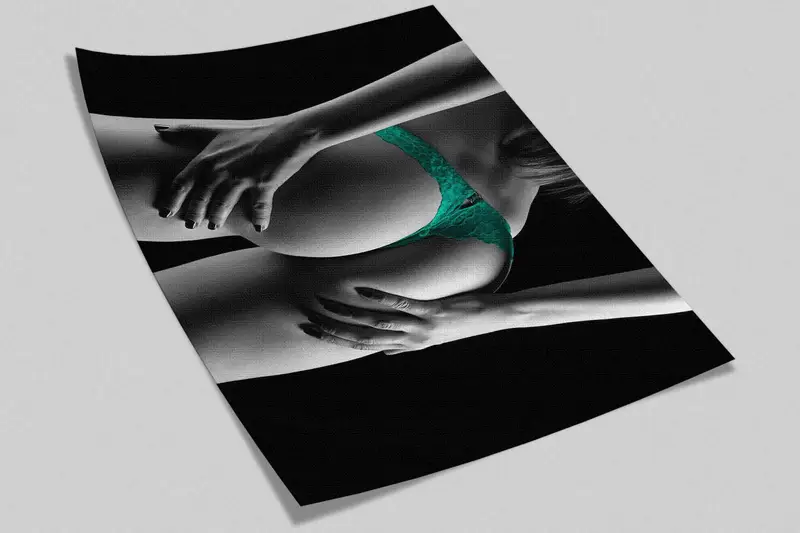 Sexy Papierhandwerk, sinnliche Foto -Wandabziehbilder, Mädchen mit grünem Dessous -Wandmalerei, Mädchen in grünem Höschen Wanddruck, helles Papier, reif - 7