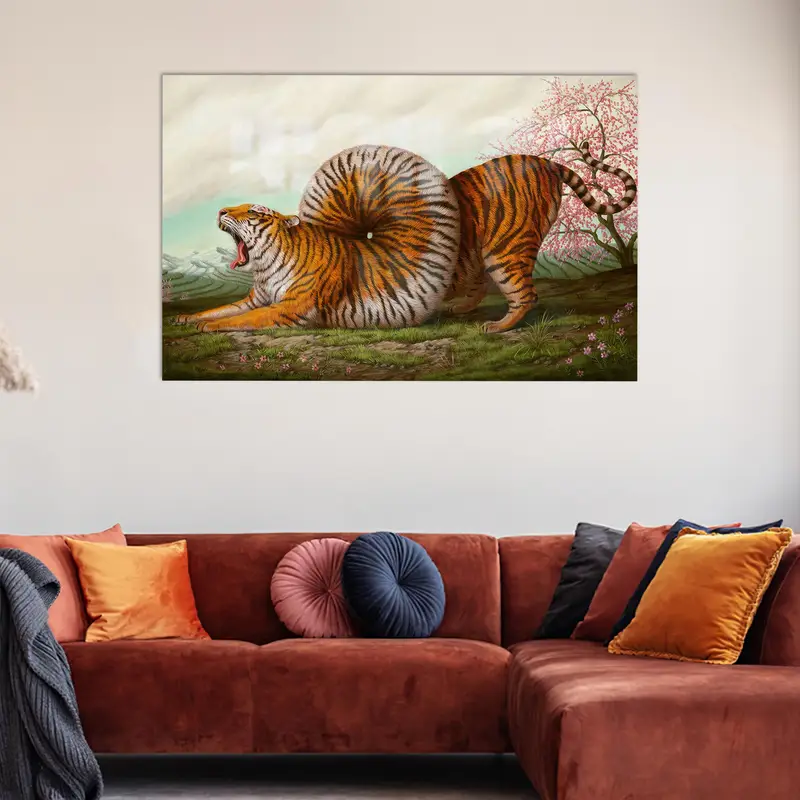 Zarif Gerçeküstü Baskılı Cam: Trendy Çatı Katları için Modern Tiger Tasarımı