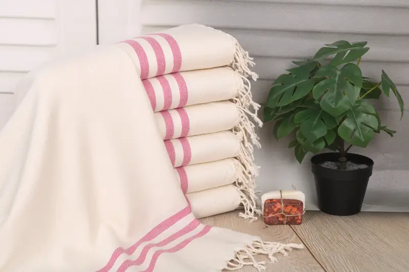 Monogrammed Turkish Beach Towel Fuchsia Stripes, 70x40 Inches