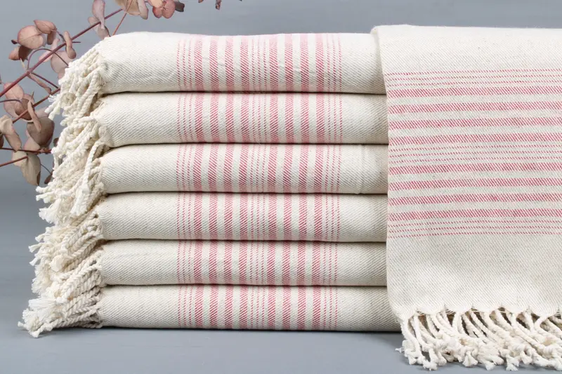 Turkish Bath Towel, Beige Stripes, Organic Cotton, 40x79 Inches