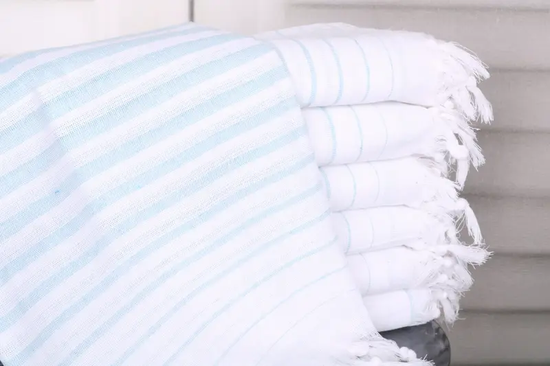 Striped Towel Turkish Cotton Turquoise, 40x69 Inches