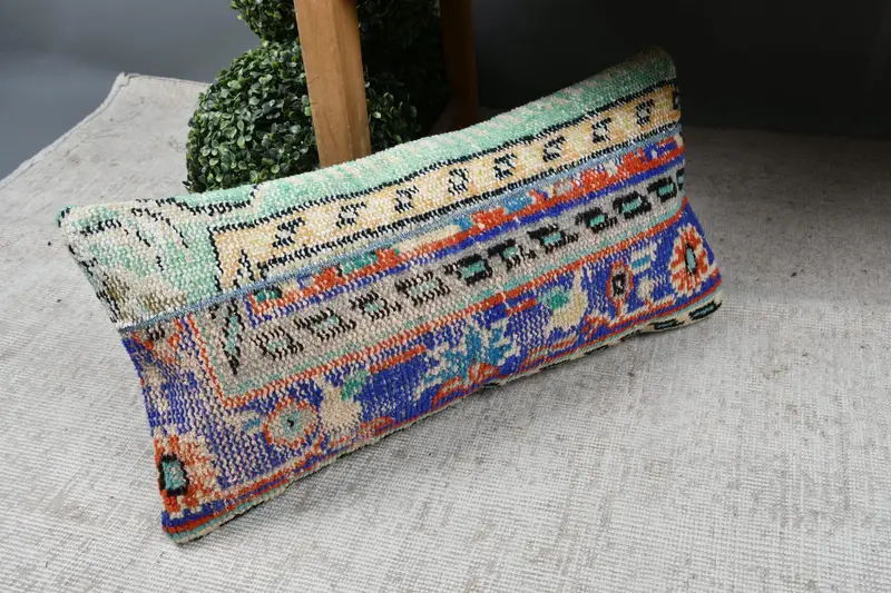 Vintage Kilim Throw Pillow, Turkish Kilim Pillow, Pastel Pillow Case, Pillow Case, 12x24 Blue Pillow, Interior Designer Pillow - 7