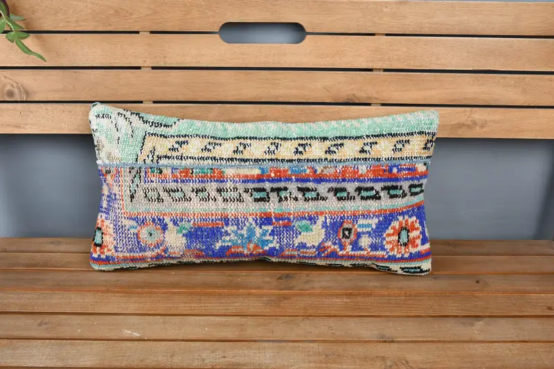 Vintage Kilim Throw Pillow, Turkish Kilim Pillow, Pastel Pillow Case, Pillow Case, 12x24 Blue Pillow, Interior Designer Pillow - 6