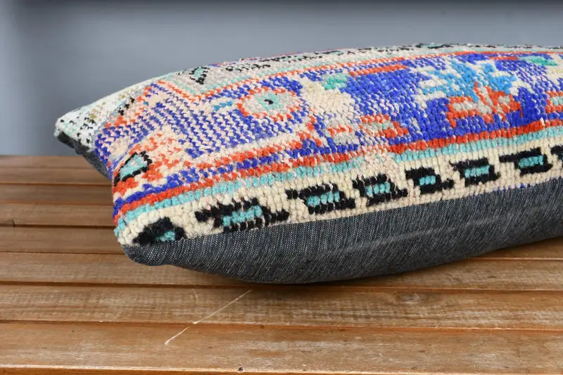 Vintage Kilim Throw Pillow, Turkish Kilim Pillow, Pastel Pillow Case, Pillow Case, 12x24 Blue Pillow, Interior Designer Pillow - 5