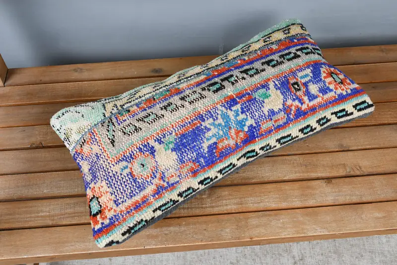 Vintage Kilim Throw Pillow, Turkish Kilim Pillow, Pastel Pillow Case, Pillow Case, 12x24 Blue Pillow, Interior Designer Pillow - 2