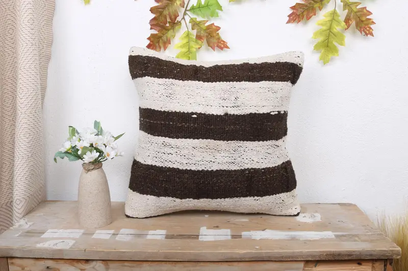 Pillow Sham, Handmade Kilim Cushion, Bolster Pillow Sham, Cotton Cushion Case, Turkish Kilim Pillow, Home Decor Pillow, 16x16 White Pillow Sham - 1