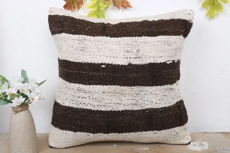 Pillow Sham, Handmade Kilim Cushion, Bolster Pillow Sham, Cotton Cushion Case, Turkish Kilim Pillow, Home Decor Pillow, 16x16 White Pillow Sham - 2